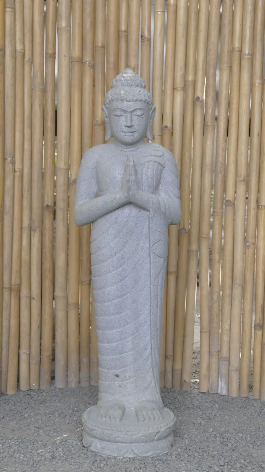  Product image 1 of the product “Standing Buddha made of Riverstone, position Namaskara , H. 125cm. ”